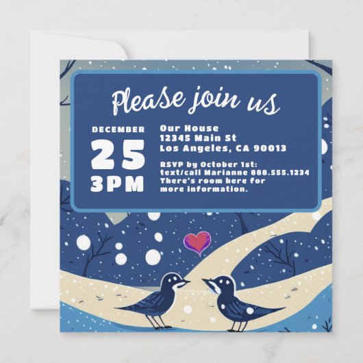 Save The Date Quelque Chose de Bleu Oiseaux d'Hiver de Mariage d (Dos)