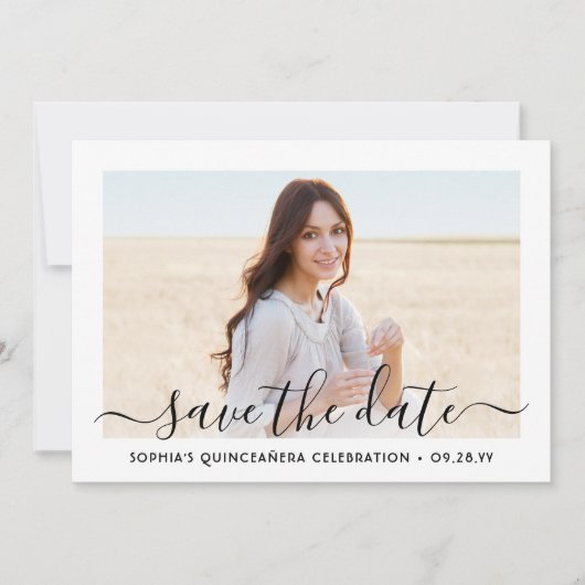 Save The Date Quinceañera 2 Photo Élégant Script 15e anniversair (Devant)