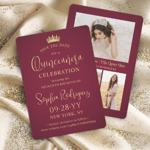 Save The Date Quinceañera 3 Collage de Photos Couronne Bourge et