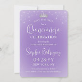 Save The Date Quinceañera 3 Photo Collage Elegant Lilac Purple (Devant)