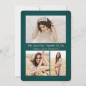 Save The Date Quinceañera 3 Photo Collage Rose Gold and Green (Dos)
