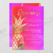 Save The Date Quinceanera, Aquarelle Or Faux Ananas (Devant / Derrière)