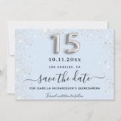 Save The Date Quinceanera bébé bleu argent parties scintillant (Devant)