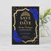 Save The Date Quinceanera Black Gold Royal Blue (Debout devant)