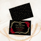 Save The Date Quinceanera Black Red Gold Floral