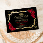 Save The Date Quinceanera Black Red Gold Floral
