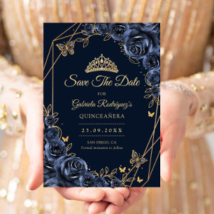 Save The Date Quinceanera Bleu Marine Or Floral Papillon