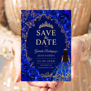 Save The Date Quinceanera Bleu Royal Or