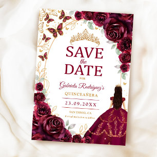 Save The Date Quinceanera Bourgogne Or Fleurs