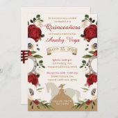 Save The Date Quinceanera Bourgogne Rouge Charra, Charro Ouest (Devant / Derrière)