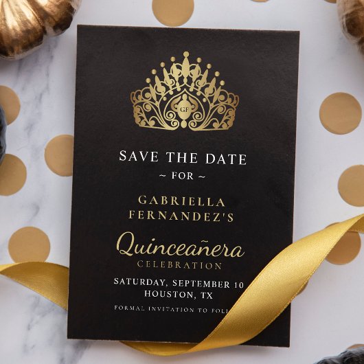 Save The Date Quinceañera Calligraphie Or Princesse Tiara Couron