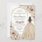 Save The Date Quinceañera Champagne Crème beige Florale Princess (Devant)