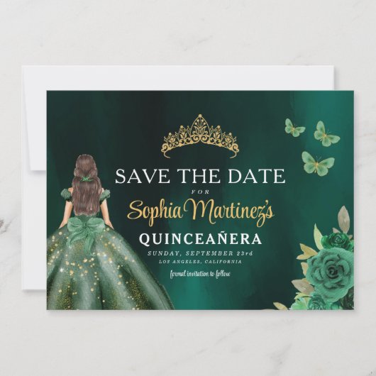Save The Date Quinceanera d'or vert émeraude (Devant)