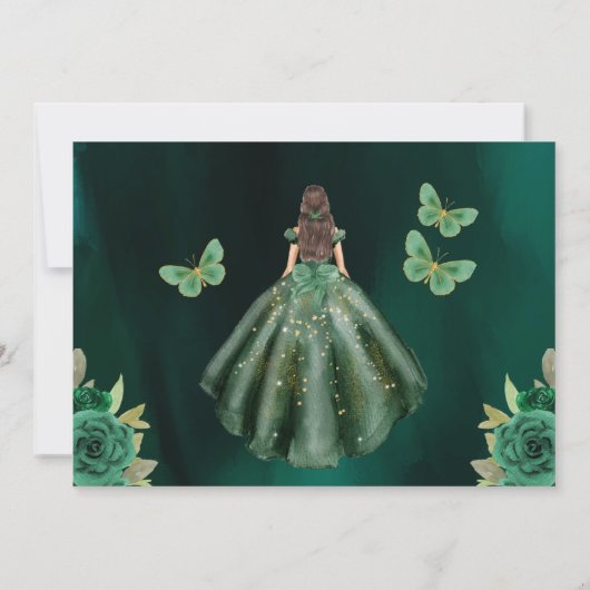 Save The Date Quinceanera d'or vert émeraude (Dos)