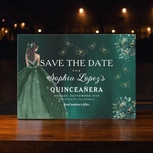 Save The Date Quinceanera d'or vert émeraude