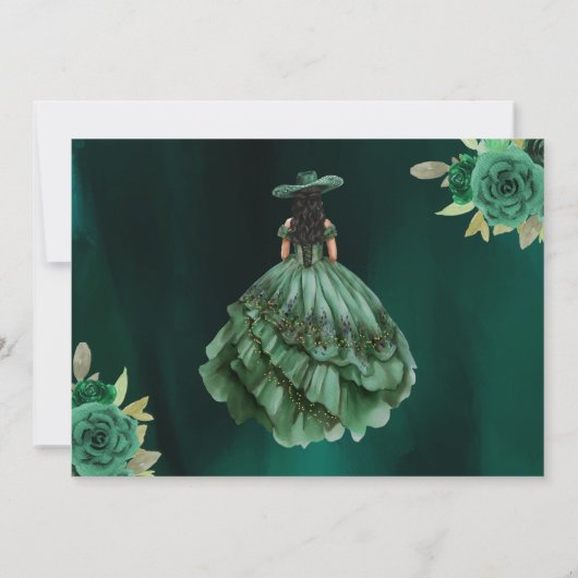 Save The Date Quinceanera d'or vert émeraude (Dos)