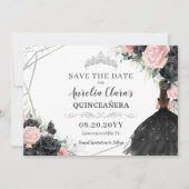 Save The Date Quinceanera en argent rose noir XV doux 16 (Devant)