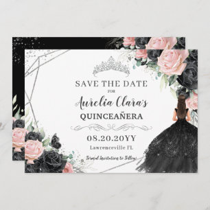 Save The Date Quinceanera en argent rose noir XV doux 16