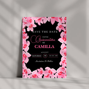 Save The Date Quinceanera en fleurs de cerisier noir et rose