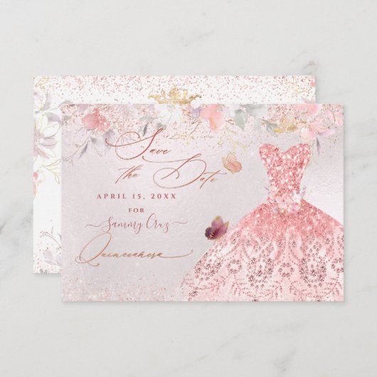 Save The Date Quinceanera Enregistrer la date Robe rose pâle (Devant / Derrière)