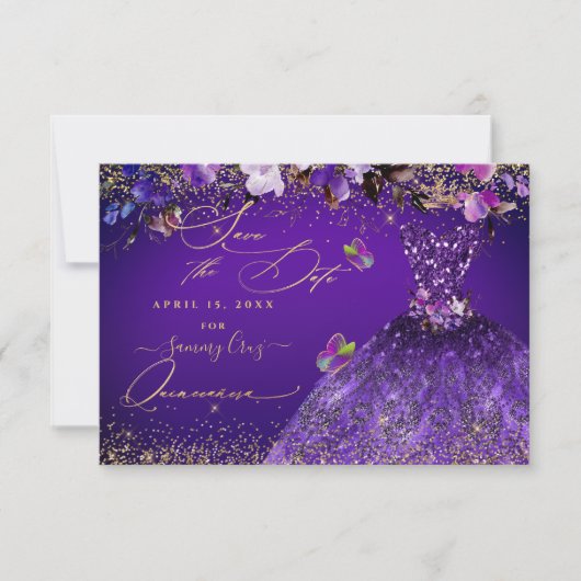 Save The Date Quinceanera Enregistrer la date Violet Robe violet (Devant)