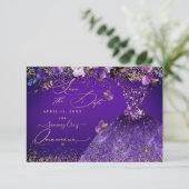 Save The Date Quinceanera Enregistrer la date Violet Robe violet (Debout devant)