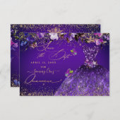 Save The Date Quinceanera Enregistrer la date Violet Robe violet (Devant / Derrière)