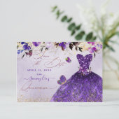 Save The Date Quinceanera Enregistrer la date Violet Robe violet (Debout devant)
