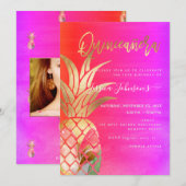 Save The Date Quinceanera, Faux Ananas Aquarelle Or (Devant / Derrière)
