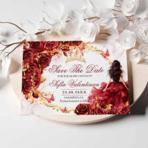 Save The Date Quinceanera Fleur Royale Rouge Bourgogne Or