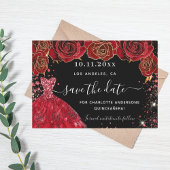 Save The Date Quinceanera fleurs de robe rouge noire