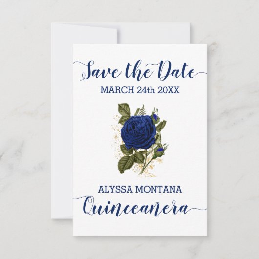 Save The Date Quinceanera Floral Royal Rose bleu (Devant)