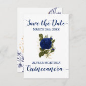Save The Date Quinceanera Floral Royal Rose bleu (Devant / Derrière)