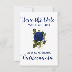 Save The Date Quinceanera Floral Royal Rose bleu