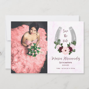 Save The Date Quinceanera Floral Western Horseshoe