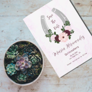 Save The Date Quinceanera Floral Western Horseshoe