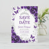 Save The Date Quinceanera Florale Argent Violet (Debout devant)
