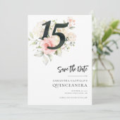 Save The Date Quinceanera florale rose 15e anniversaire (Debout devant)