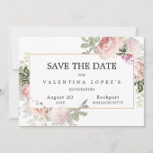 Save The Date Quinceanera florale rose pâle (Devant)