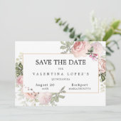 Save The Date Quinceanera florale rose pâle (Debout devant)