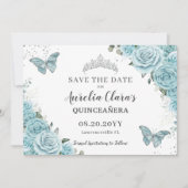 Save The Date Quinceanera Florale Turquoise Douce 16 papillons (Devant)