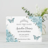 Save The Date Quinceanera Florale Turquoise Douce 16 papillons (Debout devant)