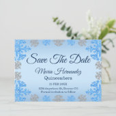 Save The Date Quinceañera Ice Blue Silver Winter Snowflake (Debout devant)