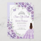 Save The Date Quinceanera Lilac Purple Roses Dress Silver (Devant / Derrière)