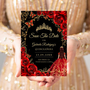 Save The Date Quinceanera Noir Rouge Or
