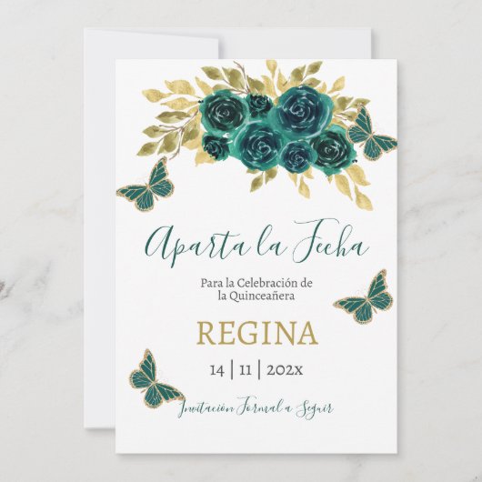 Save The Date Quinceanera papillon vert (Devant)