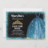 Save The Date Quinceañera Parties scintillant turquoise (Devant)