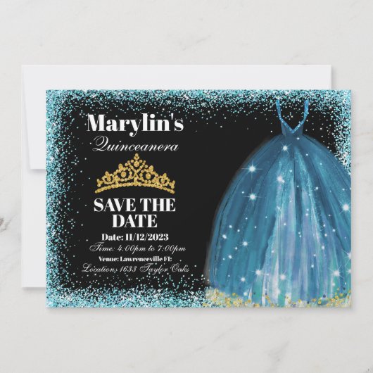 Save The Date Quinceañera Parties scintillant turquoise (Devant)