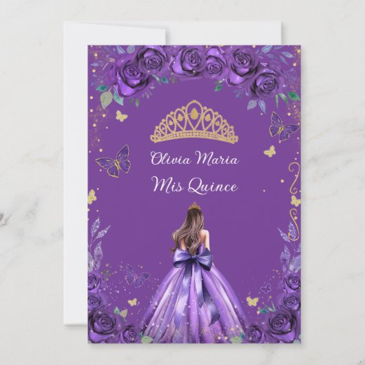 Save The Date Quinceañera Purple Floral Princess Papillons (Dos)