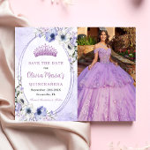 Save The Date Quinceañera Purple Floral Tiara Papillons Photo